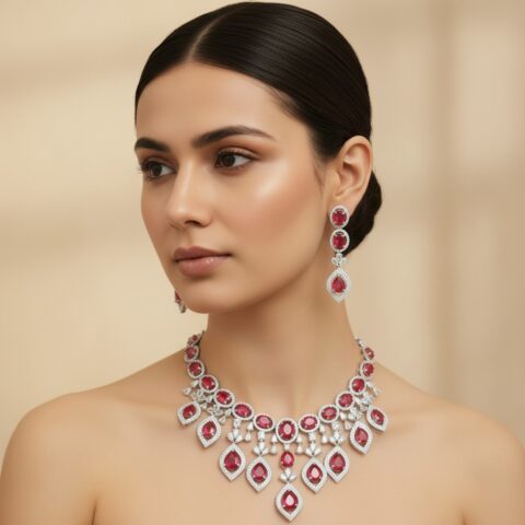 Pink AD Jewellery Set