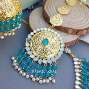 Punjabi Pearl Necklace Peacock Blue