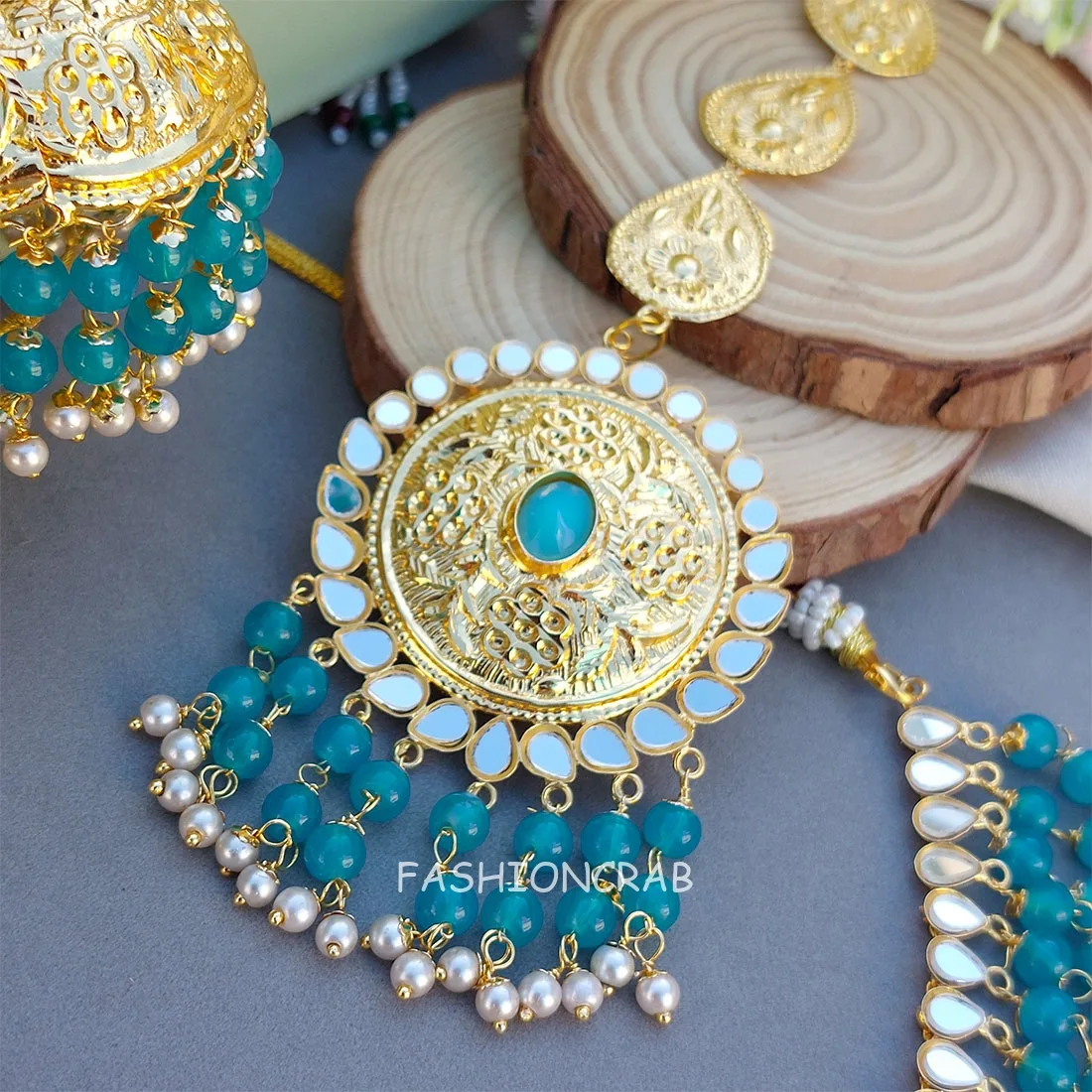 Punjabi Pearl Necklace Peacock Blue
