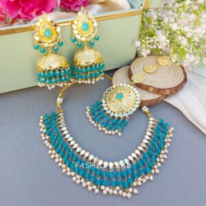 Punjabi Pearl Necklace Peacock Blue