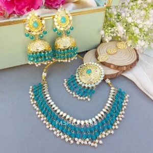 Punjabi Pearl Necklace Peacock Blue