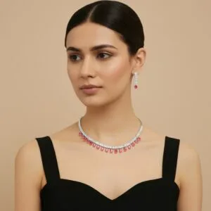Riddhi Pink AD Necklace Set