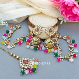 Rozina Multicolor Earrings with Tikka