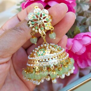 Tamanna Jadau Earrings with Maangtikka Pista Green