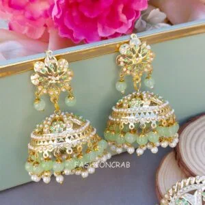 Tamanna Jadau Earrings with Maangtikka Pista Green