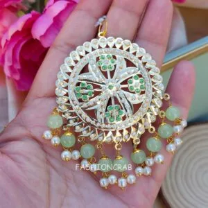 Tamanna Jadau Earrings with Maangtikka Pista Green