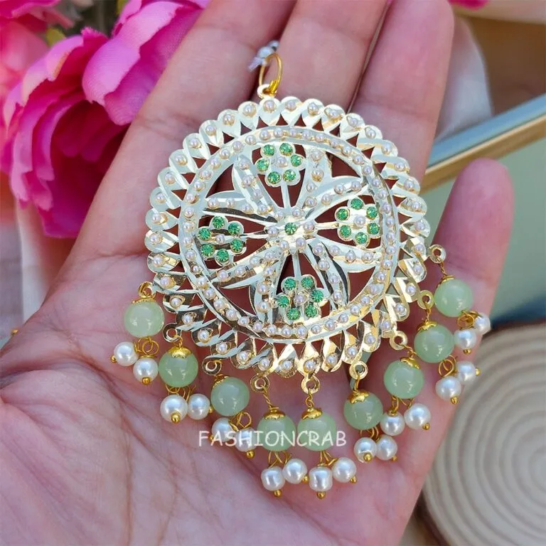 Tamanna Jadau Earrings with Maangtikka Pista Green