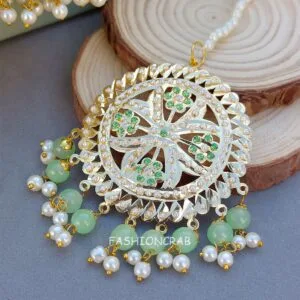 Tamanna Jadau Earrings with Maangtikka Pista Green