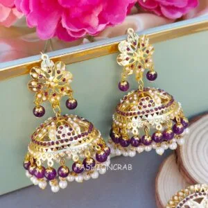 Tamanna Jadau Earrings with Maangtikka Purple