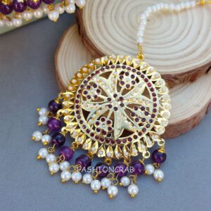 Tamanna Jadau Earrings with Maangtikka Purple