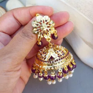 Tamanna Jadau Earrings with Maangtikka Purple