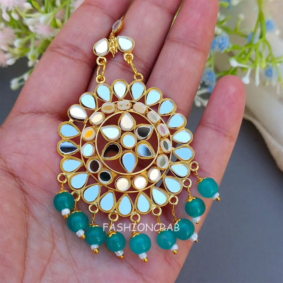 Tulip Mirror Earrings Peacock Blue