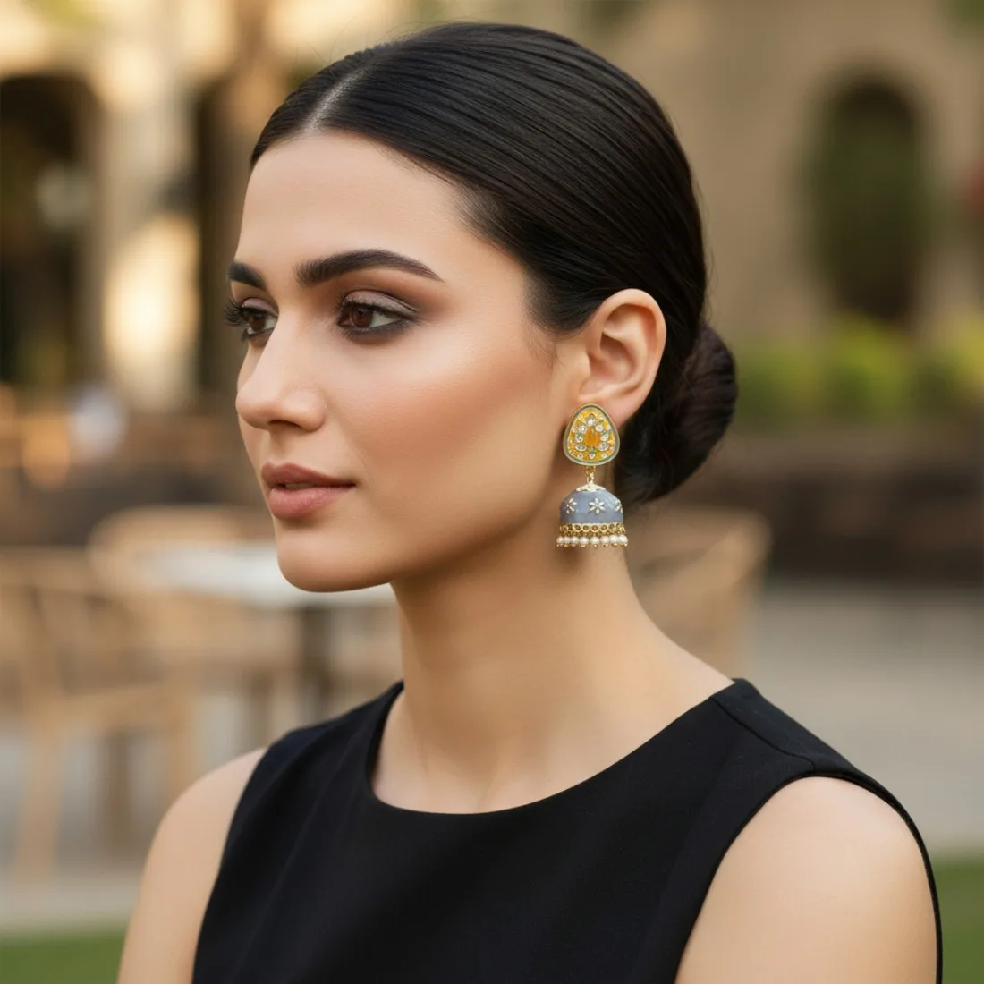 Vaanee Small Jhumka Earrings - Grey