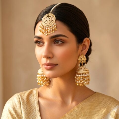 White Heavy Jadau Jhumka Earrings for Punjabi Suit