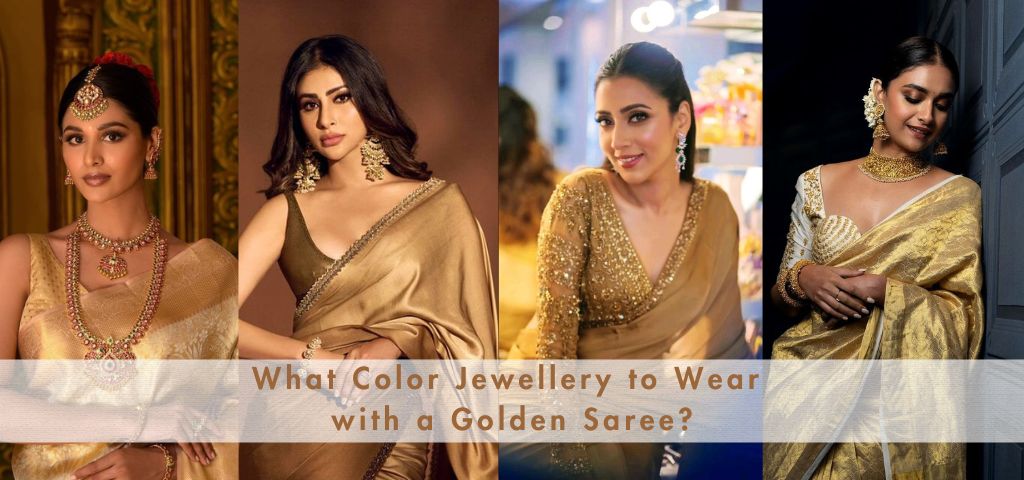 golden saree matching jewellery
