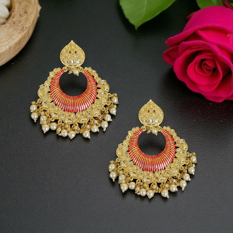Big Pink Kundan Earrings