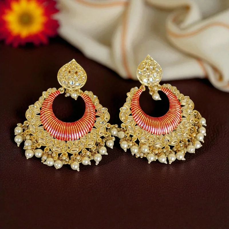 Big Pink Kundan Earrings