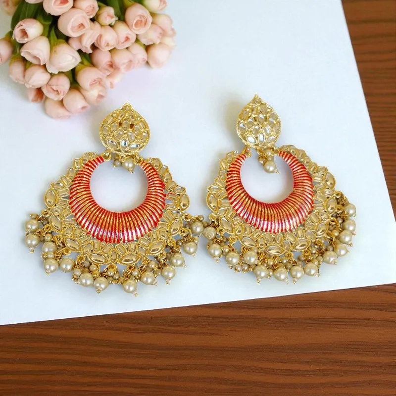 Big Pink Kundan Earrings