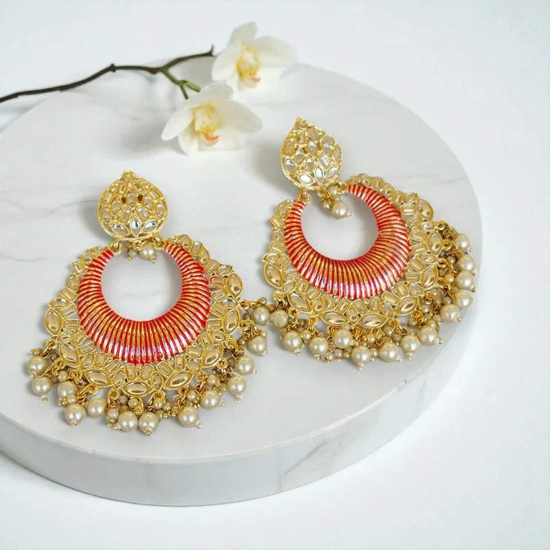 Big Pink Kundan Earrings
