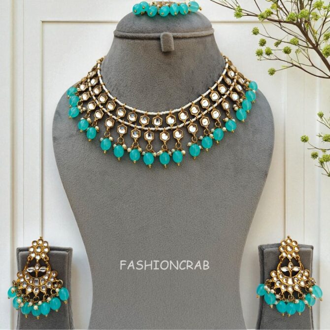 Blue Pearl Kundan Set for Anniversary Gift-07 Blue Pearl Kundan Set for Anniversary Gift