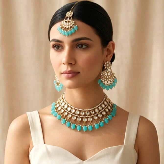 Blue Pearl Kundan Set for Anniversary Gift-12 Blue Pearl Kundan Set for Anniversary Gift