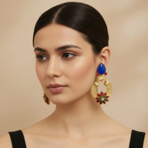 Floral Red Blue Stone Earrings