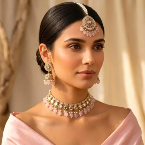 Gauri Mirror Necklace - Light Pink