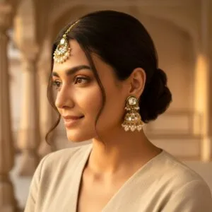 Gurleen Maangtikka with Earrings - White