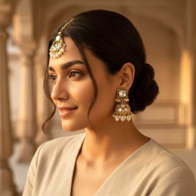 Gurleen Maangtikka with Earrings - White-04 Gurleen Maangtikka with Earrings - White
