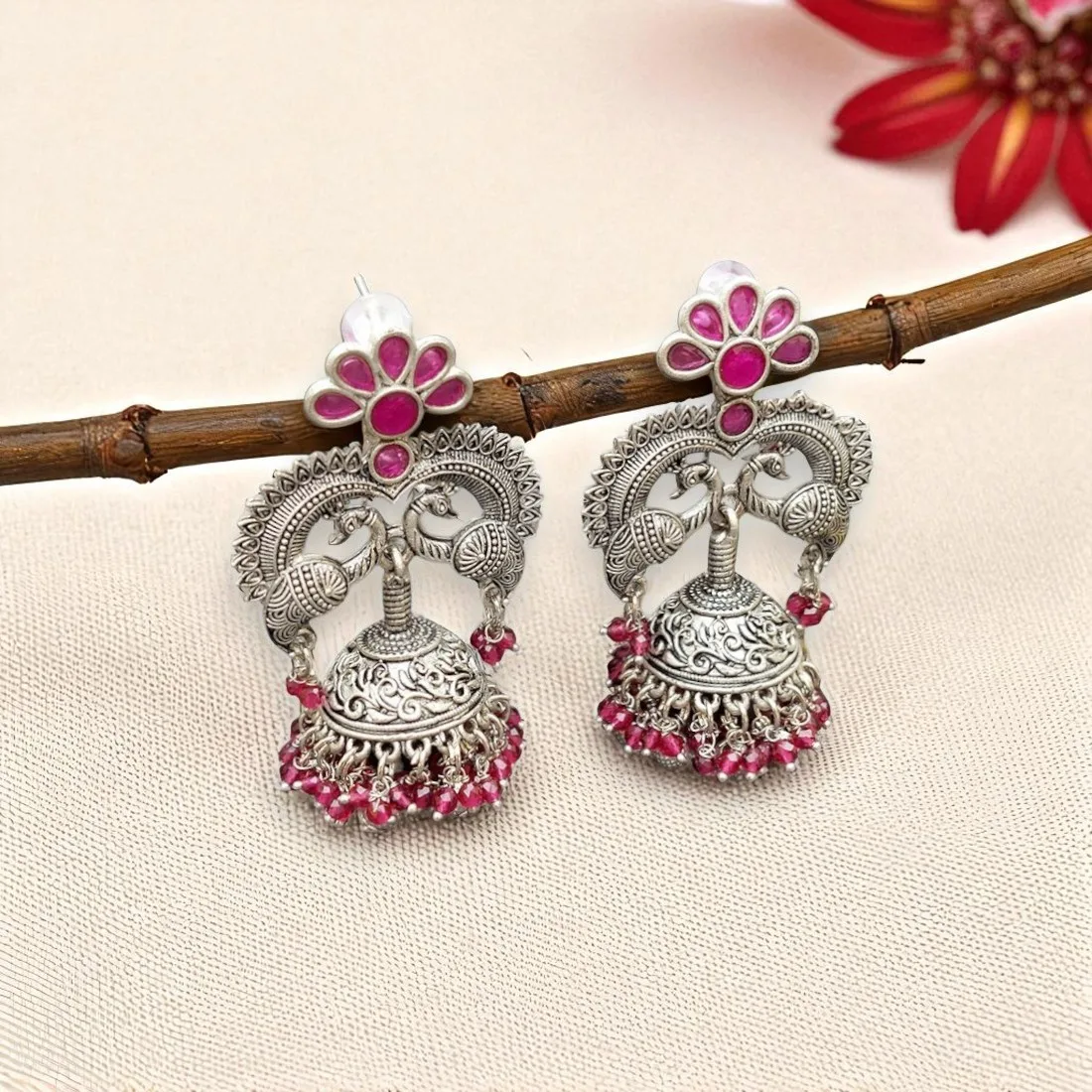 Kareena Brass Earrings Pink
