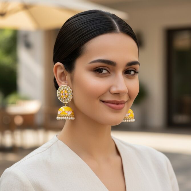 Nayanthara Yellow Jhumka Earrings Nayanthara Yellow Jhumka Earrings