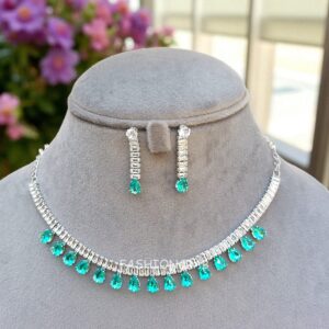 Riddhi Peacock Green AD Necklace Set