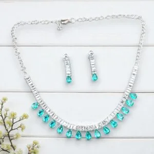 Riddhi Peacock Green AD Necklace Set