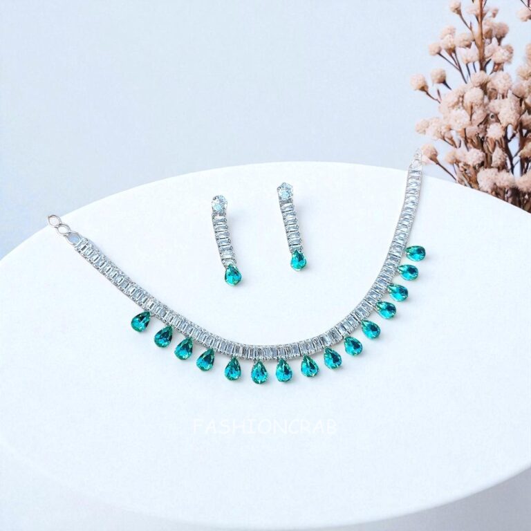 Riddhi Peacock Green AD Necklace Set
