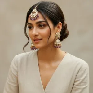 Rihanna Maangtikka with Earrings - Lavender