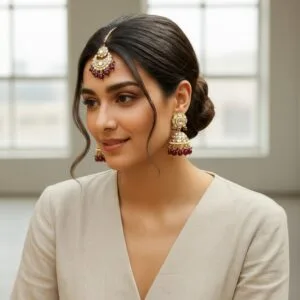 Rihanna Maangtikka with Earrings - Wine