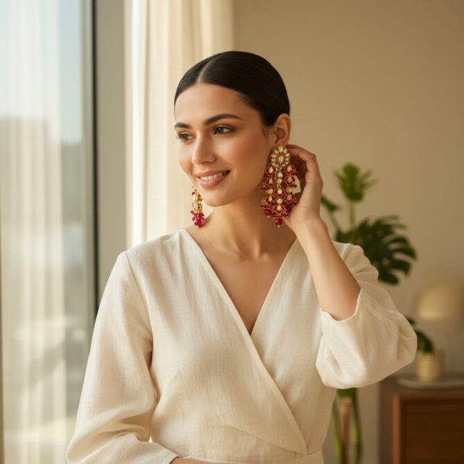 Tehnaaz Pink Kundan Earrings Tehnaaz Pink Kundan Earrings