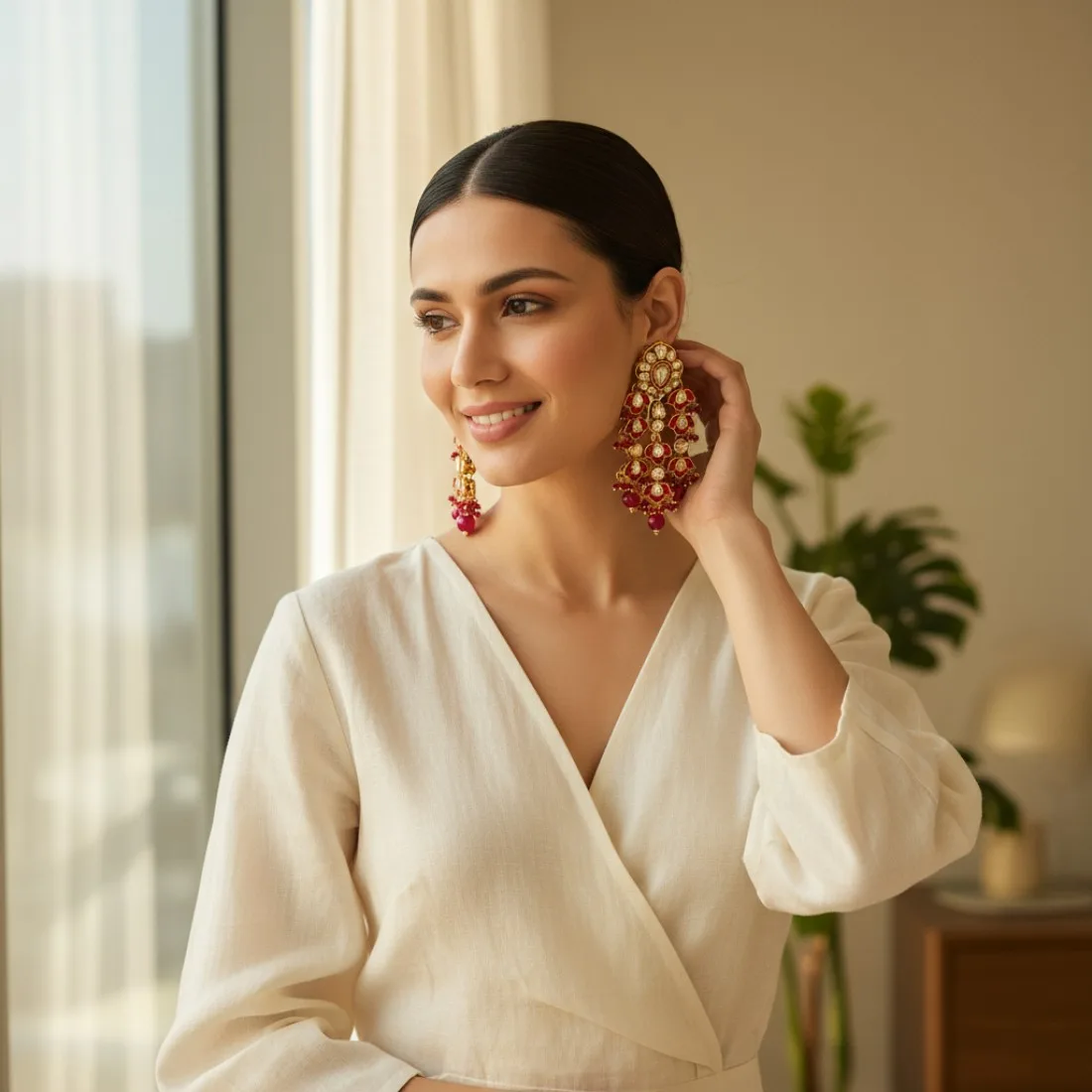Tehnaaz Pink Kundan Earrings