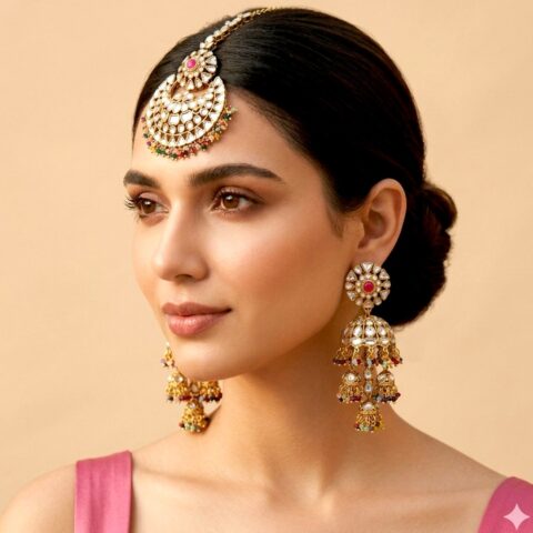 Zoya Earrings and Maangtikka Set - Multicolor