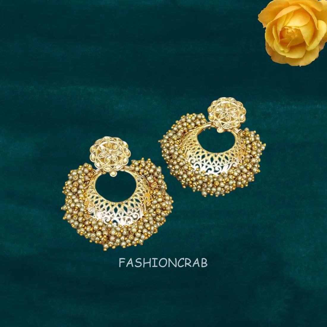 Green Pearl Earrings for Saree