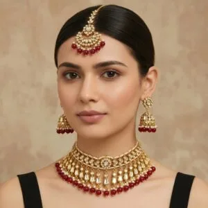 Maroon Kundan Choker Necklace