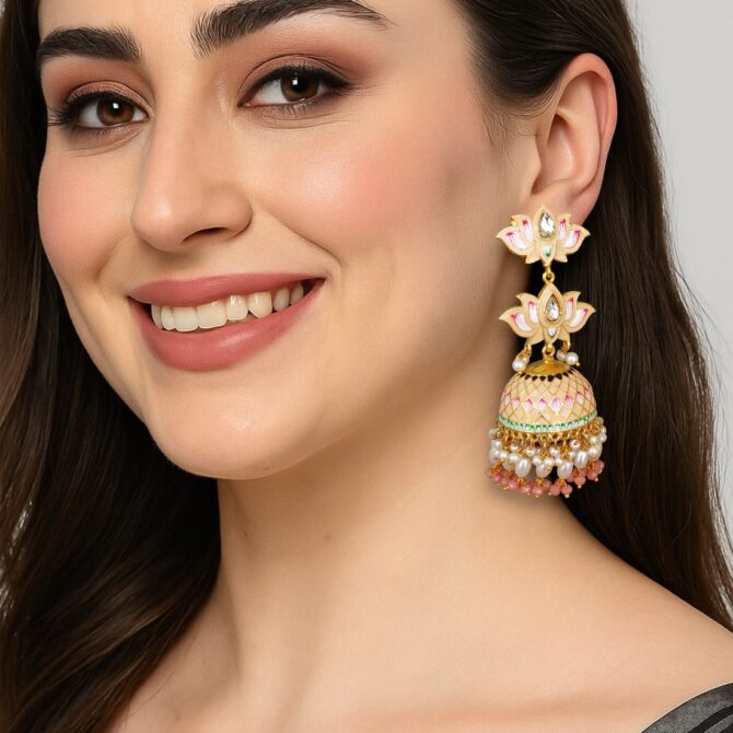 Peach Jhumka for Wedding-05 Peach Jhumka for Wedding