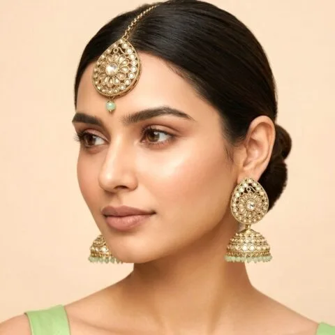 Pista Green Earring and Tikka Set