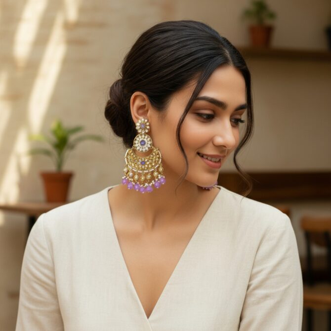 Priyanka Chandbali Earrings - Lavender-08