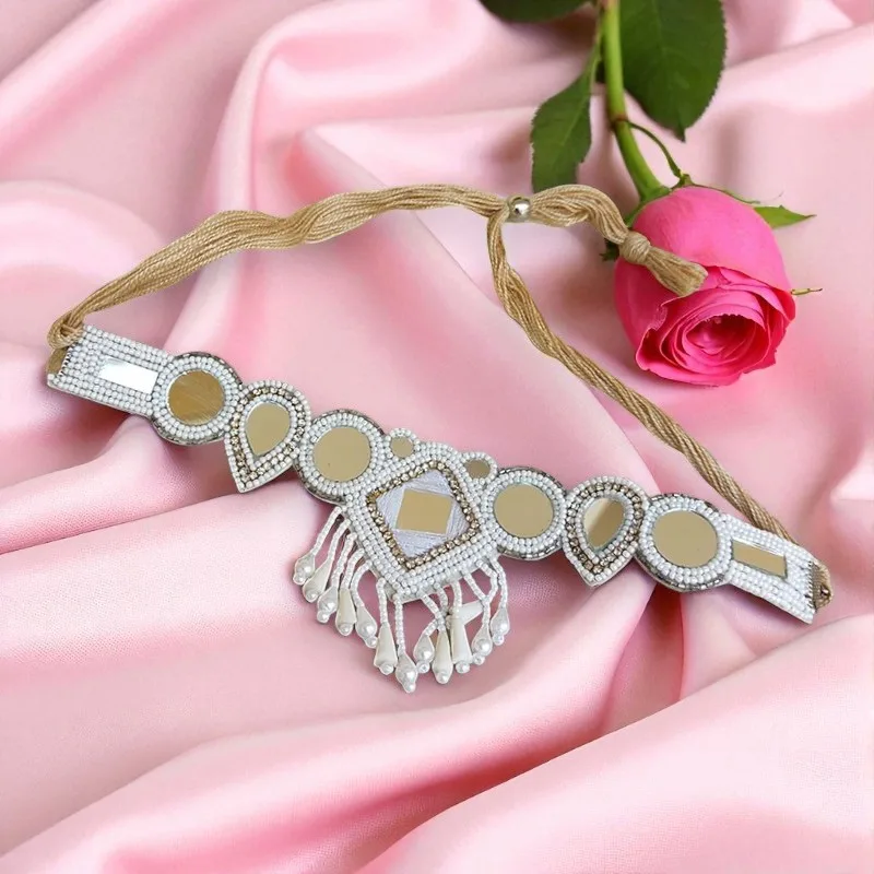 White Beads Western Choker Necklace for Girls