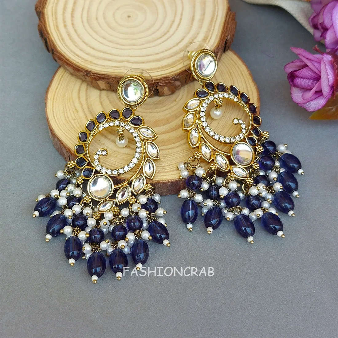 Aavya Chandbali Earrings Blue