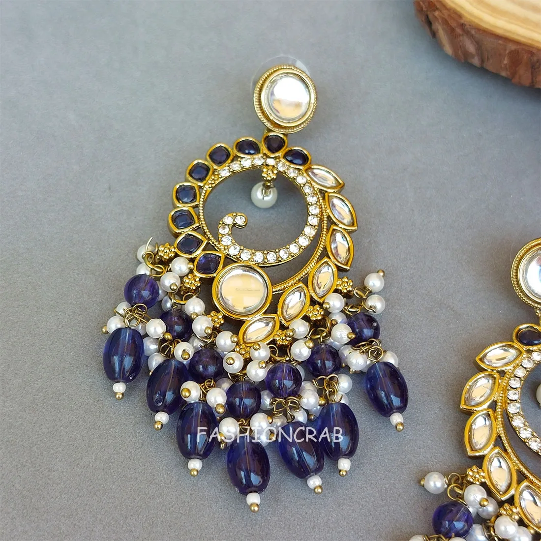 Aavya Chandbali Earrings Blue