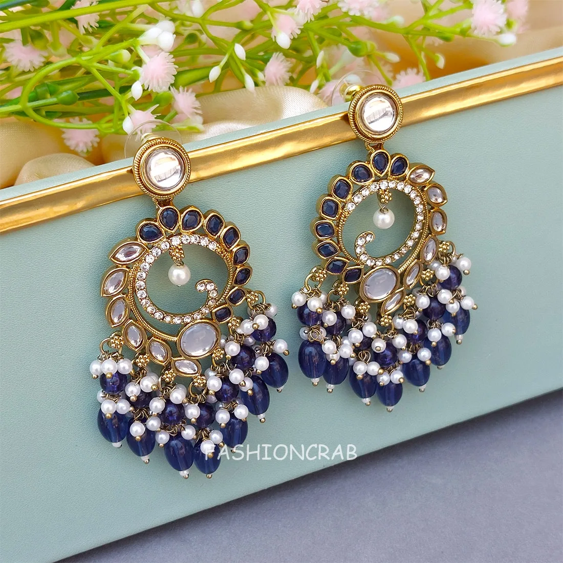 Aavya Chandbali Earrings Blue