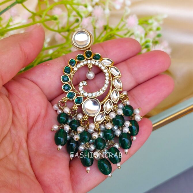 Aavya Chandbali Earrings Green