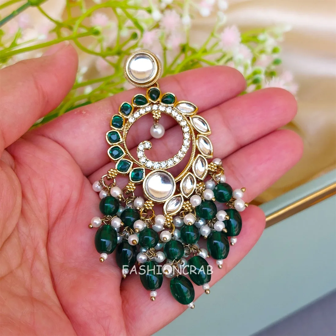 Aavya Chandbali Earrings Green